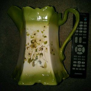 Beautiful Vintage Flower Green and White Pitcher
